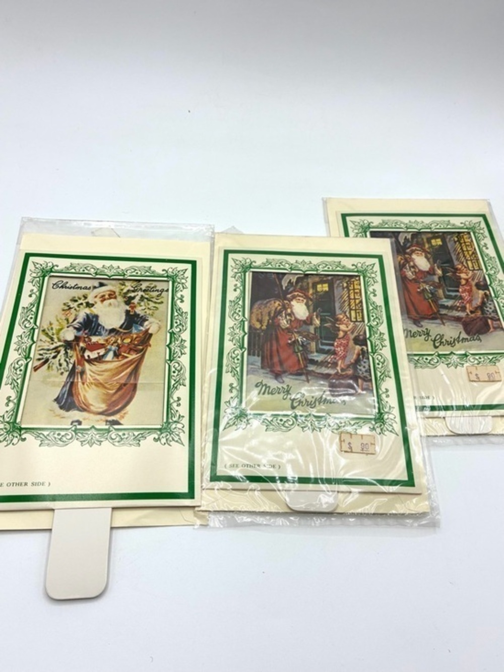 Lot of 3 Vintage Mechanical Christmas Cards Pull Tab Santa Moving